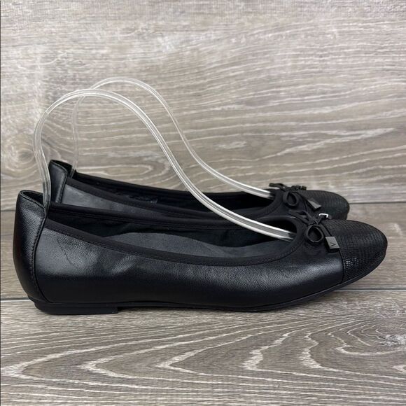 Vionic 359Minna Black Leather Women’s Sz 9.5 Sequin Cap Toe Bow Ballet Flats - Picture 1 of 11
